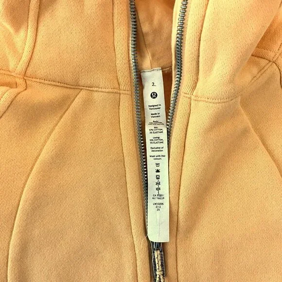 Lululemon Scuba Hoodie Womens 2 Summer Glow Cropped Full Zip Fleece Sweatshirt - Picture 5 of 8